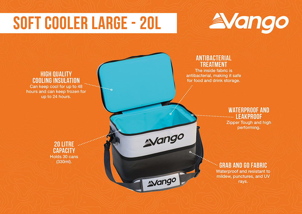 Vango soft cooler large with 20L capacity on an orange background