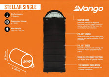 Vango Stellar Single sleeping bag with Polair lining and thermolock insulation for 3-season camping