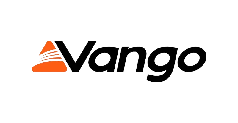 Vango logo with an orange abstract mountain icon and black text on a white background.