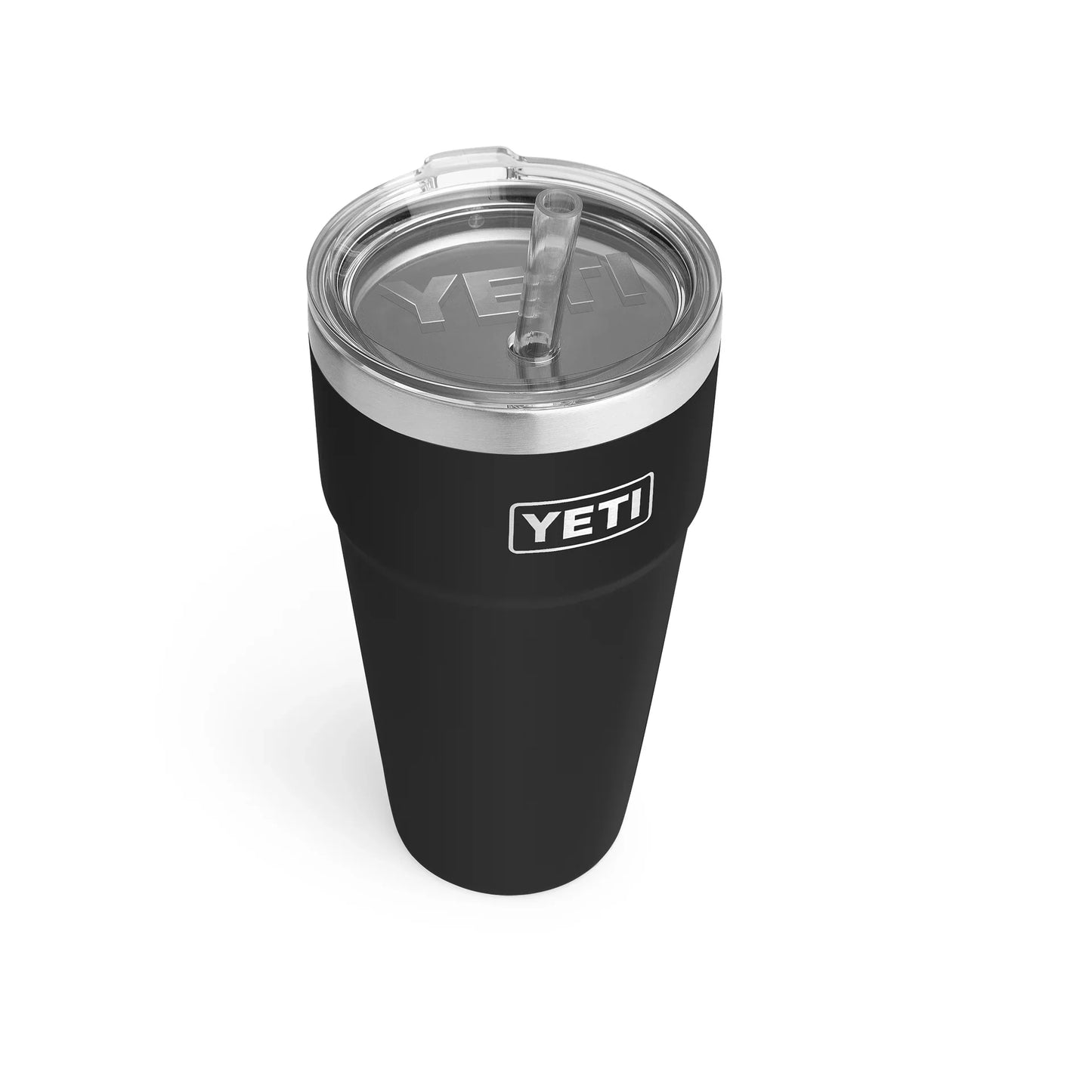 Black YETI tumbler with straw lid for outdoor adventures