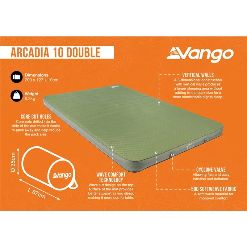 Vango Arcadia Double 10cm Self-Inflating Mattress Olive