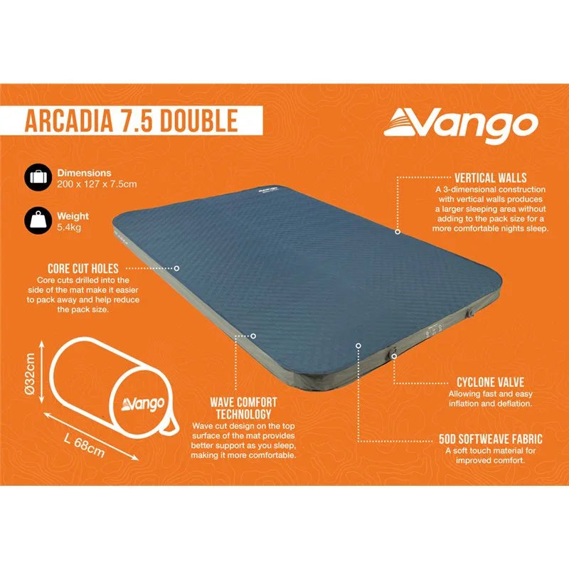 Vango Arcadia Double 7.5cm Self-Inflating Mattress Deep Blue