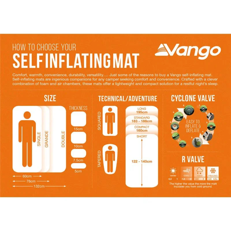 Vango Arcadia Double 7.5cm Self-Inflating Mattress Deep Blue