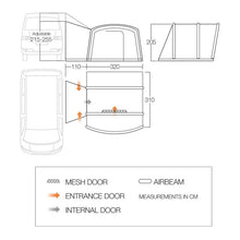Motorhome awning dimensions with mesh and entrance doors, adjustable 215-255cm