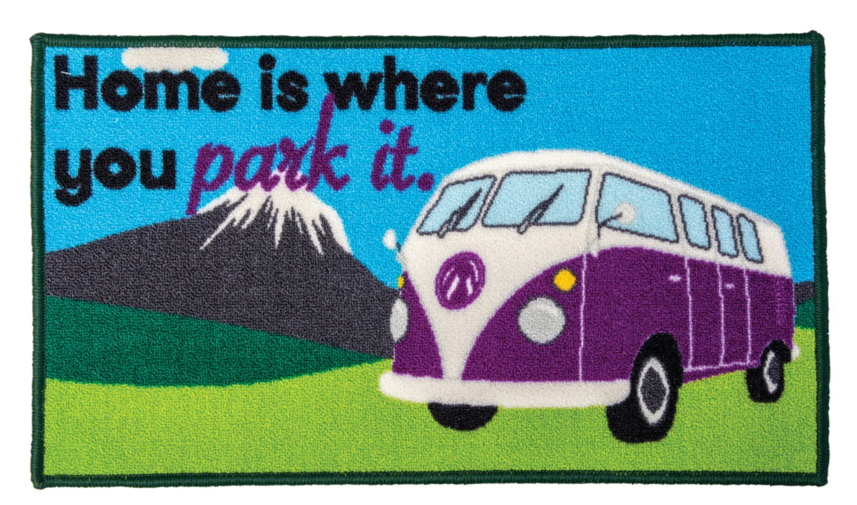 Patch with a purple van and text 'Home is where you park it.' on a scenic background.