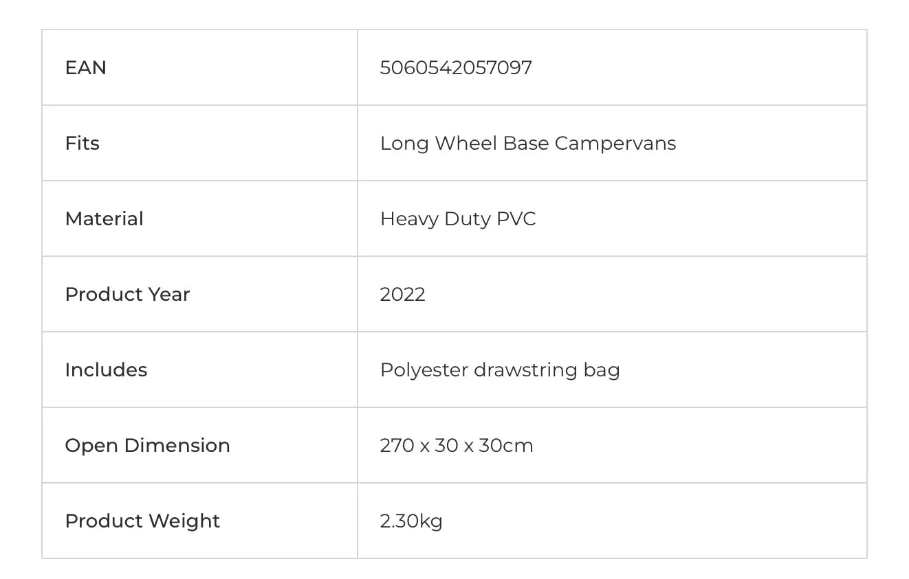 Outdoor Revolution Campervan Draft Excluder Long Wheel Base