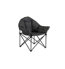 Black camping armchair with metal legs on a white background