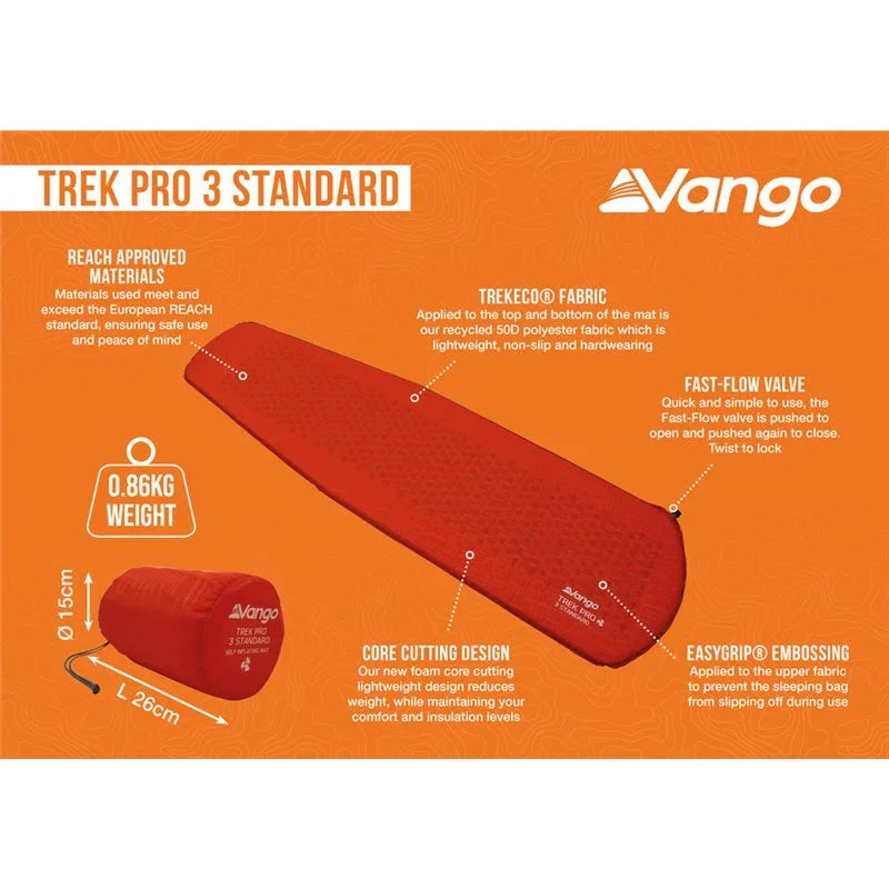 Vango Trek Pro Mat Standard 3cm Tango Red